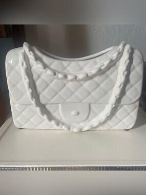 BRAND NEW White Quilted Womens Handbag Ceramic vase  Decorative Accent